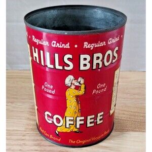 Vintage HILLS BROS Coffee Can-1930s-Americana-Kitchen-Decor